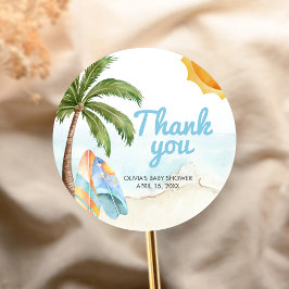 Pegatina Redonda Beach Surf Baby on Board Baby Shower
