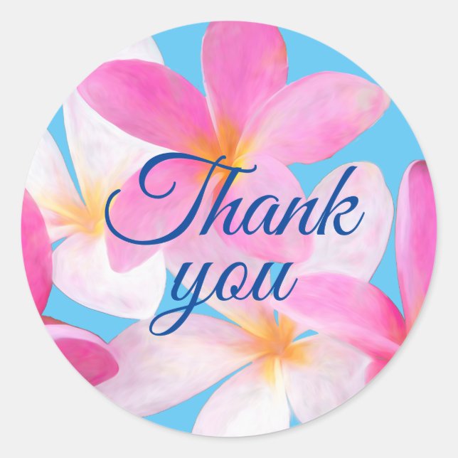 Pegatina Redonda Beach Tropical Floral Boda Rosa Gracias (Anverso)