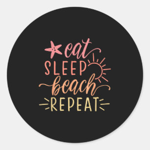 Pegatina Redonda Beach Vacation Eat Beach Sleep Repetir