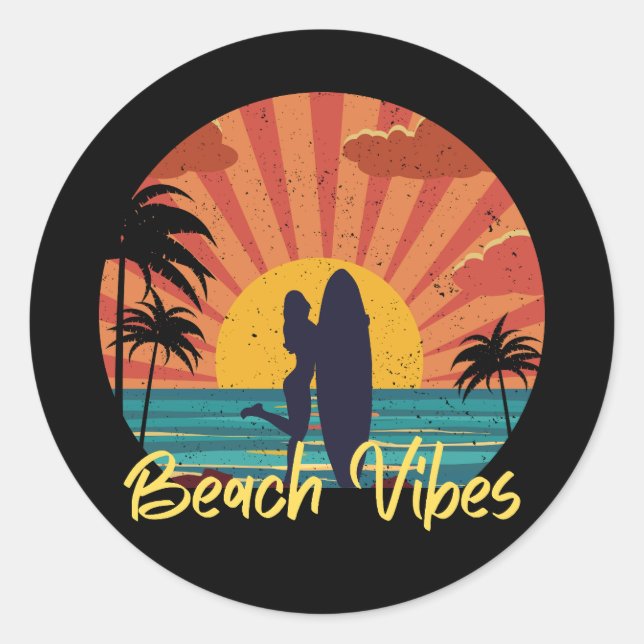 Pegatina Redonda Beach Vibes (Anverso)