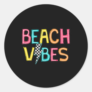Pegatina Redonda Beach Vibes Hola Summer Vacation Chica Mujeres Ado