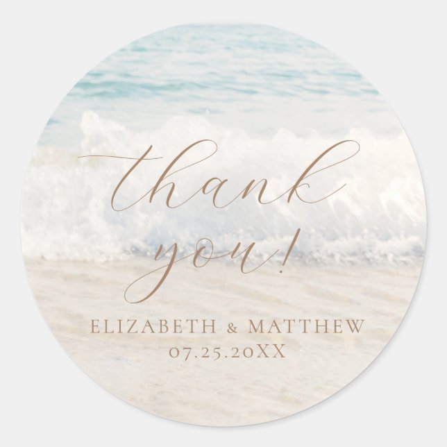 Pegatina Redonda Beach Wedding | Thank You Sticker (Anverso)