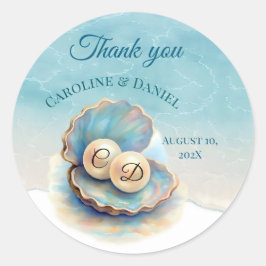 Pegatina Redonda Beach Wedls Pearls Shell elegante tema del océano