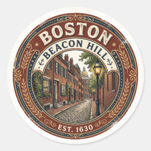Pegatina Redonda Beacon Hill Massachusetts
