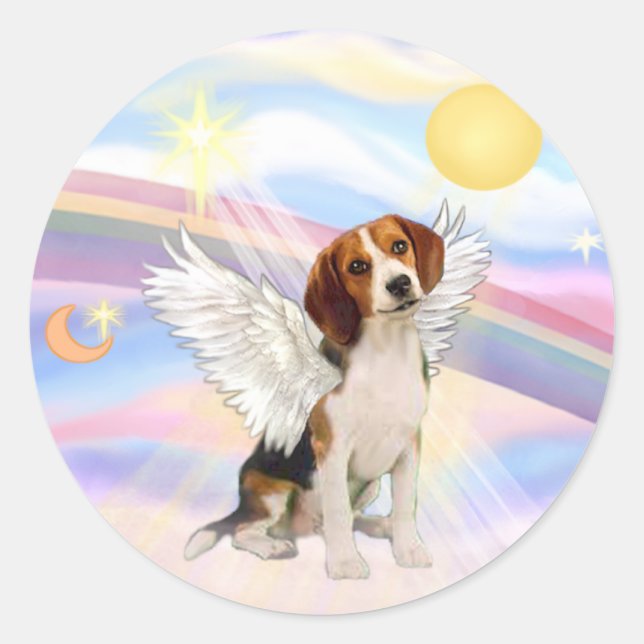 Pegatina Redonda Beagle Angel (Anverso)