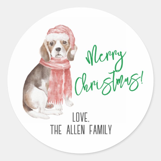 Pegatina Redonda Beagle Christmas Sticker (Anverso)