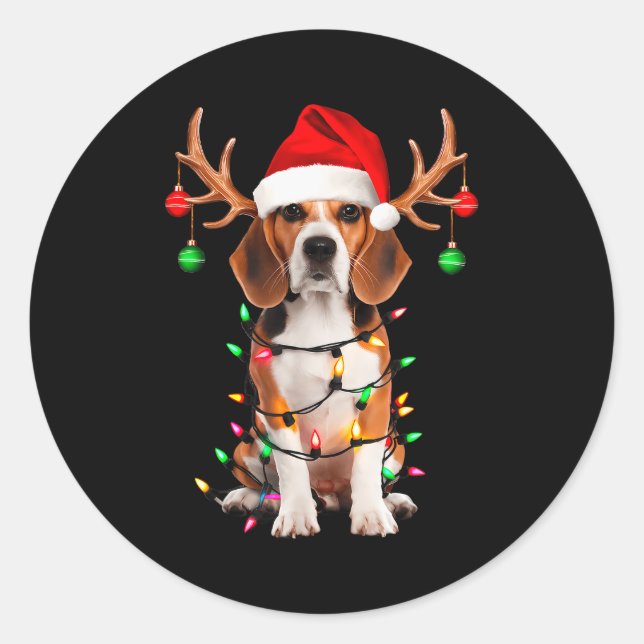 Pegatina Redonda Beagle Christmas Tree Shirt Beagle Santa Hat Lover (Anverso)