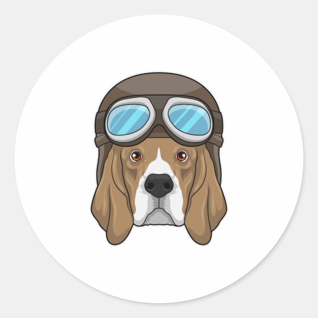 Pegatina Redonda Beagle como piloto con gorra piloto (Anverso)