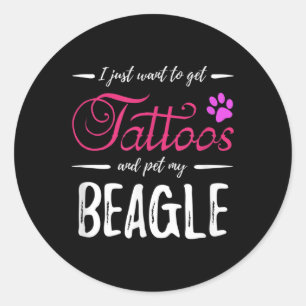 Pegatina Redonda Beagle Dog Lover Tattoo Divertida Perra Mamá Regal