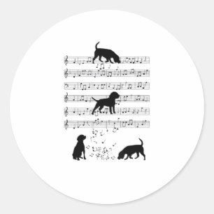 Pegatina Redonda Beagle dog Music Note Clef Musician Beagle do