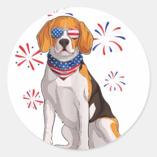 Pegatina Redonda beagle dog norteamericano bandera de estados unido