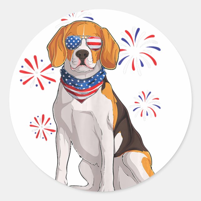 Pegatina Redonda beagle dog norteamericano bandera de estados unido (Anverso)