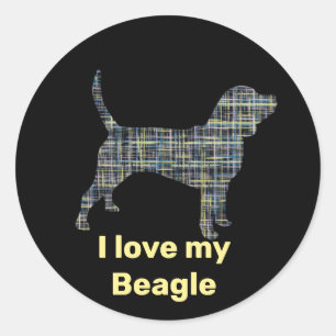 Pegatina Redonda Beagle Dog Yellow & Black Grid Line