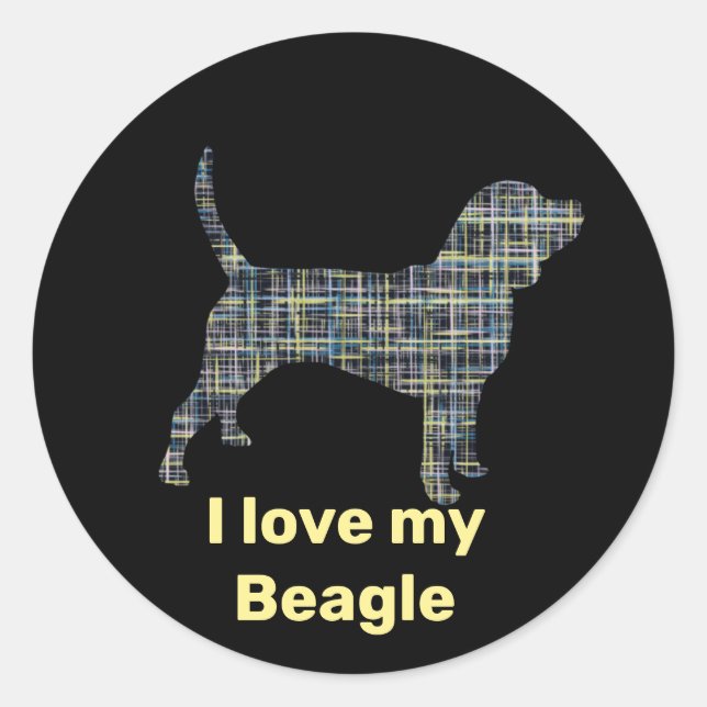 Pegatina Redonda Beagle Dog Yellow & Black Grid Line (Anverso)