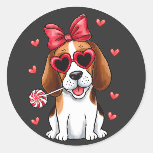 Pegatina Redonda Beagle dulce con langosta para El día de San Valen
