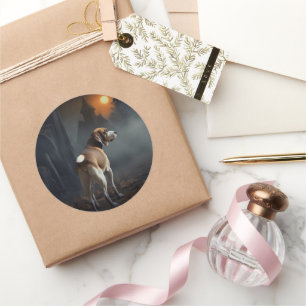 Pegatina Redonda Beagle Halloween Scary