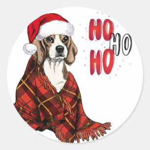 Pegatina Redonda Beagle Ho Ho Ho Ho