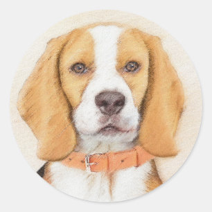 Pegatina Redonda Beagle Hound Dog Pintura original de animales