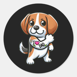Pegatina Redonda Beagle I Love Dad Funny Dog Tattoo _1