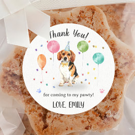 Pegatina Redonda Beagle Lets Dog Birthday Gracias