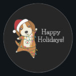 Pegatina Redonda Beagle Merry Christmas Winter Animals Dog Classic<br><div class="desc">The beagle dog on Christmas with fairy lights. Funny animals with gifts and snow for the holidays. Also funny for Christmas in July. Dogs are cute animals and are perfect for Christmas.</div>