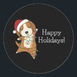 Pegatina Redonda Beagle Merry Christmas Winter Animals Dog Classic<br><div class="desc">The beagle dog on Christmas with fairy lights. Funny animals with gifts and snow for the holidays. Also funny for Christmas in July. Dogs are cute animals and are perfect for Christmas.</div>