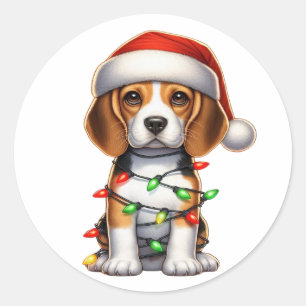 Pegatina Redonda Beagle Navidades Cute