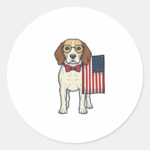 Pegatina Redonda Beagle Patriótico con Bandera Arte Vectorial Vinta