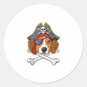 Pegatina Redonda Beagle Pirate Costume Jolly Roger Bandera Cruz de 