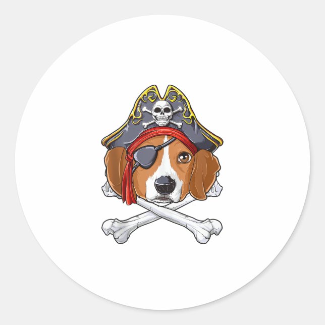 Pegatina Redonda Beagle Pirate Costume Jolly Roger Bandera Cruz de  (Anverso)