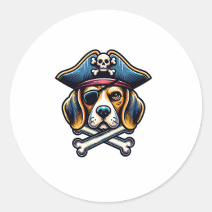 Pegatina Redonda Beagle Pirate Costume Skull Crossbone Dog Amantes