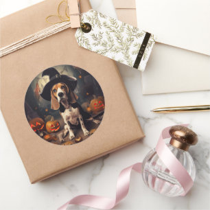 Pegatina Redonda Beagle Pumpkins Halloween Scary