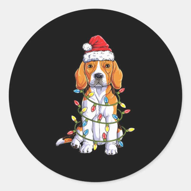 Pegatina Redonda Beagle Santa Christmas Tree Enfoca regalos de Navi (Anverso)