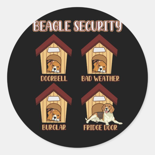 Pegatina Redonda Beagle Security Beagle Doorbell Bad Weather Burgla (Anverso)