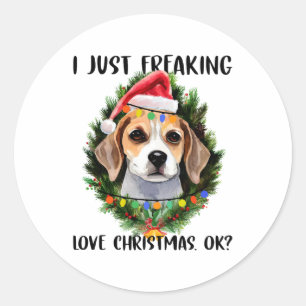 Pegatina Redonda Beagle, sólo me asusta el amor de los Navidades, N