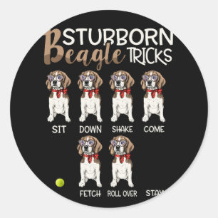 Pegatina Redonda Beagle Stubborn Tricks, curiosos amantes de los pe