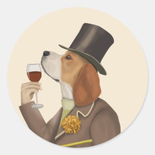 Pegatina Redonda Beagle Wine Snob