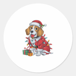 Pegatina Redonda Beagle Xmas iluminando a Navidades de perro de San