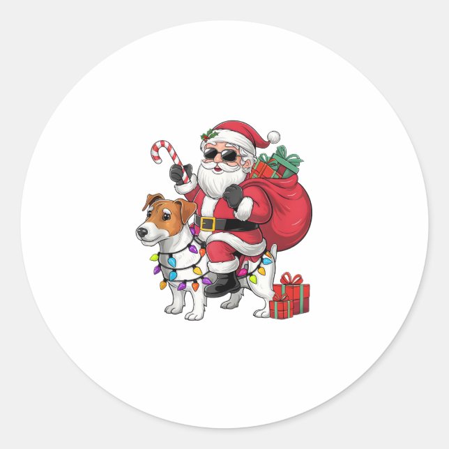 Pegatina Redonda Beagle Xmas iluminando a Santa Riding Perro Beagle (Anverso)