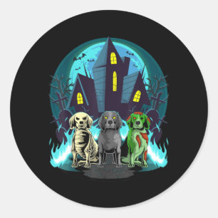 Pegatina Redonda Beagles de Halloween Zombie Esqueleto Perro Beagle