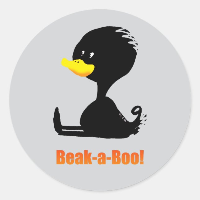 Pegatina Redonda Beak-a-Boo! Cute Cartoon Duck with Funny Pun (Anverso)