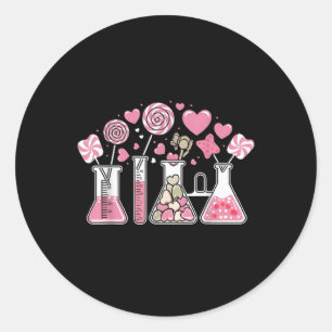 Pegatina Redonda Beaker Test Tube Heart Laboratory Valentines