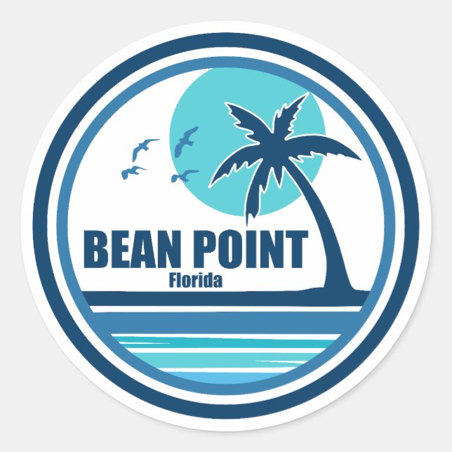 Pegatina Redonda Bean Point Beach Florida Palm Tree Birds (Anverso)