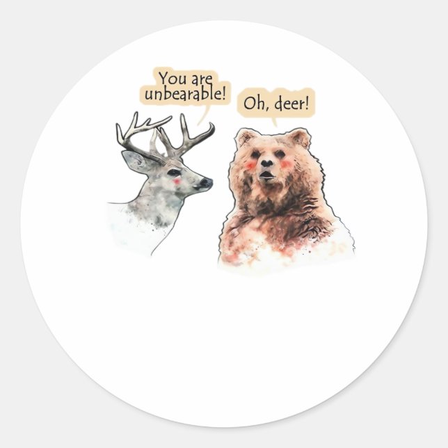 Pegatina Redonda Bear And Deer Conversation Funny Wildlife Design  (Anverso)