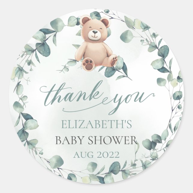 Pegatina Redonda Bear Baby Shower (Anverso)