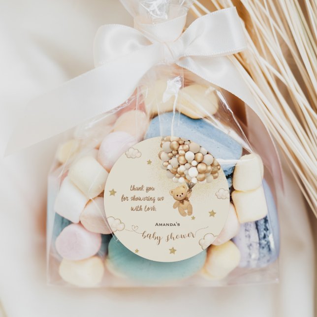 Pegatina Redonda Bear Balloons Beige Gold Gracias (Subido por el creador)