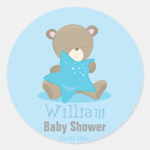 Pegatina Redonda Bear Bear Blue Boy sostener una estrella