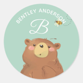 Pegatina Redonda Bear Bee ・ Alphabet Monograma Cuidad Escolar