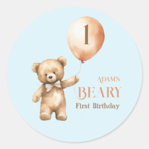 Pegatina Redonda Bear Blue Boy Beary 1er cumpleaños