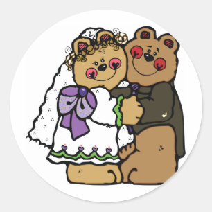 Pegatina Redonda Bear Bride y Bear Groom